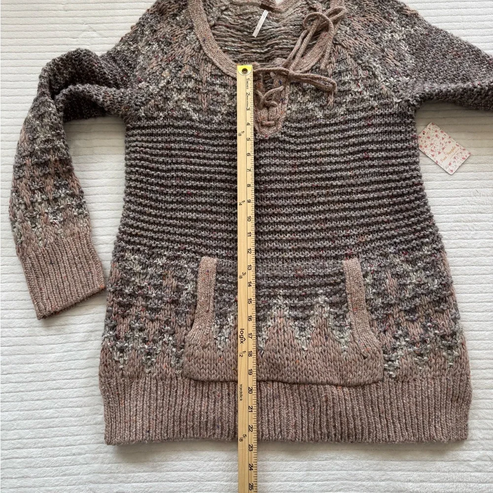 Free People Blush Taupe Lace-Up Cable Knit Scoop Sweater
